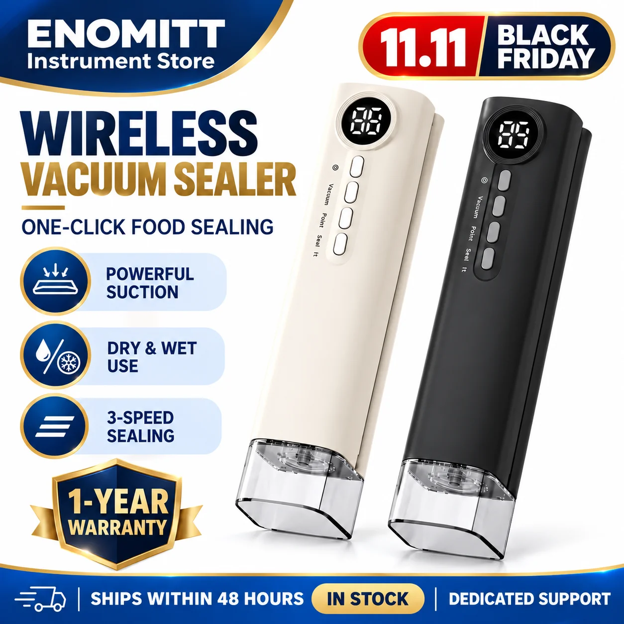 Electric Vacuum Sealer Machine, 90W Powerful Suction Cordless Rechargeable Food Sealer for Dry Moist Food, Auto Seal Keep Fresh