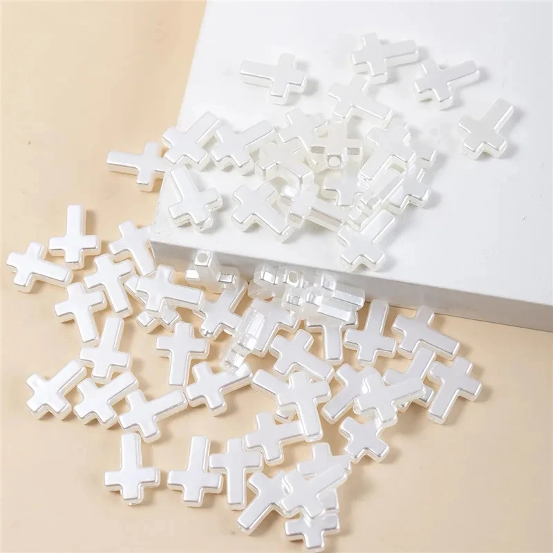 60pcs 12x16mm Plastic White Cross Shape Beads Acrylic Beads Charms Bracelet Pendant For DIY Jewelry Making Accessories