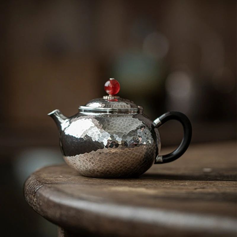 Teekanne aus Sterlingsilber, handgefertigter Retro-Tee mit Hammermuster