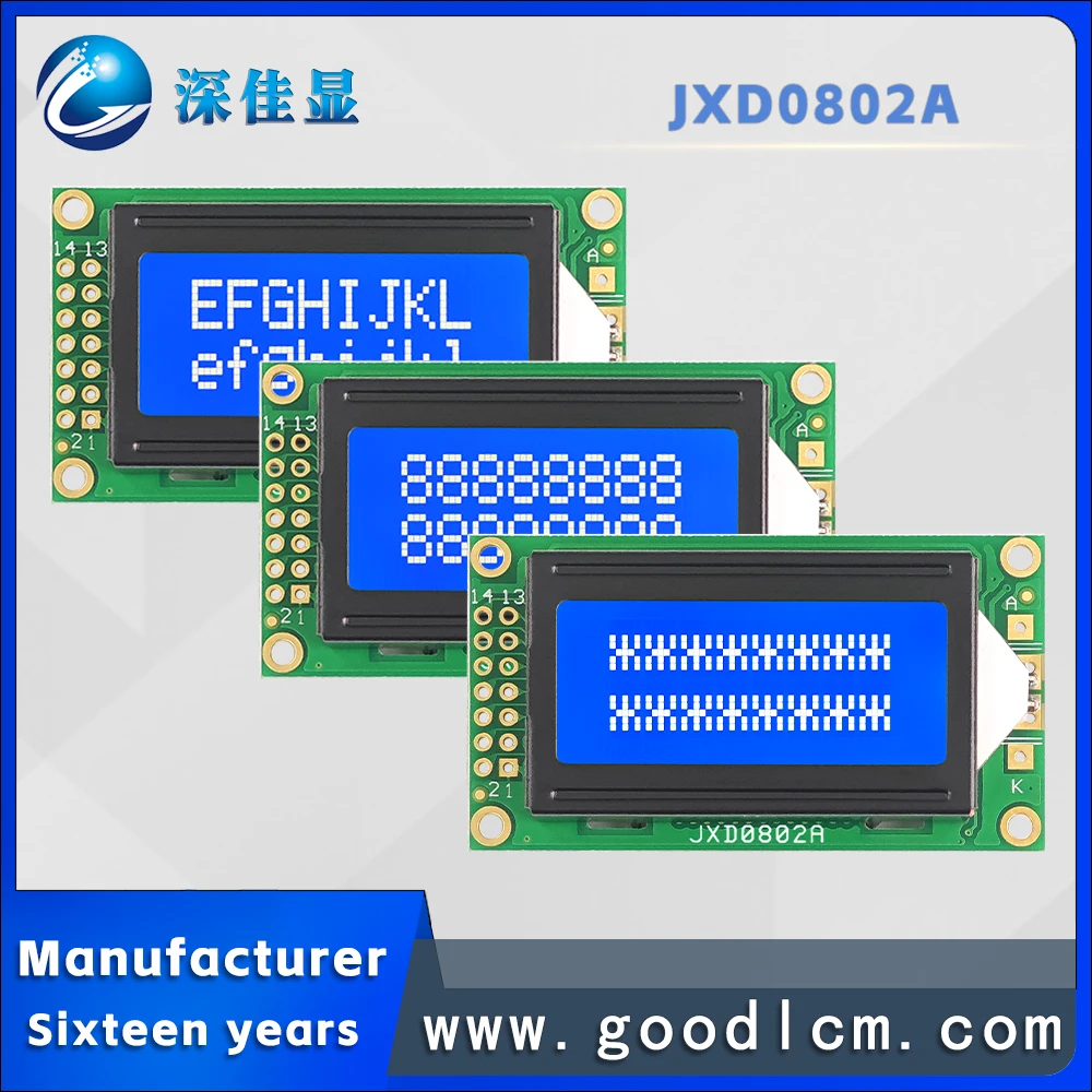 

Manufacturer 0802 small-sized character dot matrix screen JXD0802A STN blue Negative Russian characters LCM module