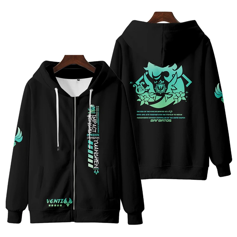 Genshin impacto zip up hoodie feminino harajuku moletom moda y2k streetwear zíper com capuz jaqueta venti cosplay traje