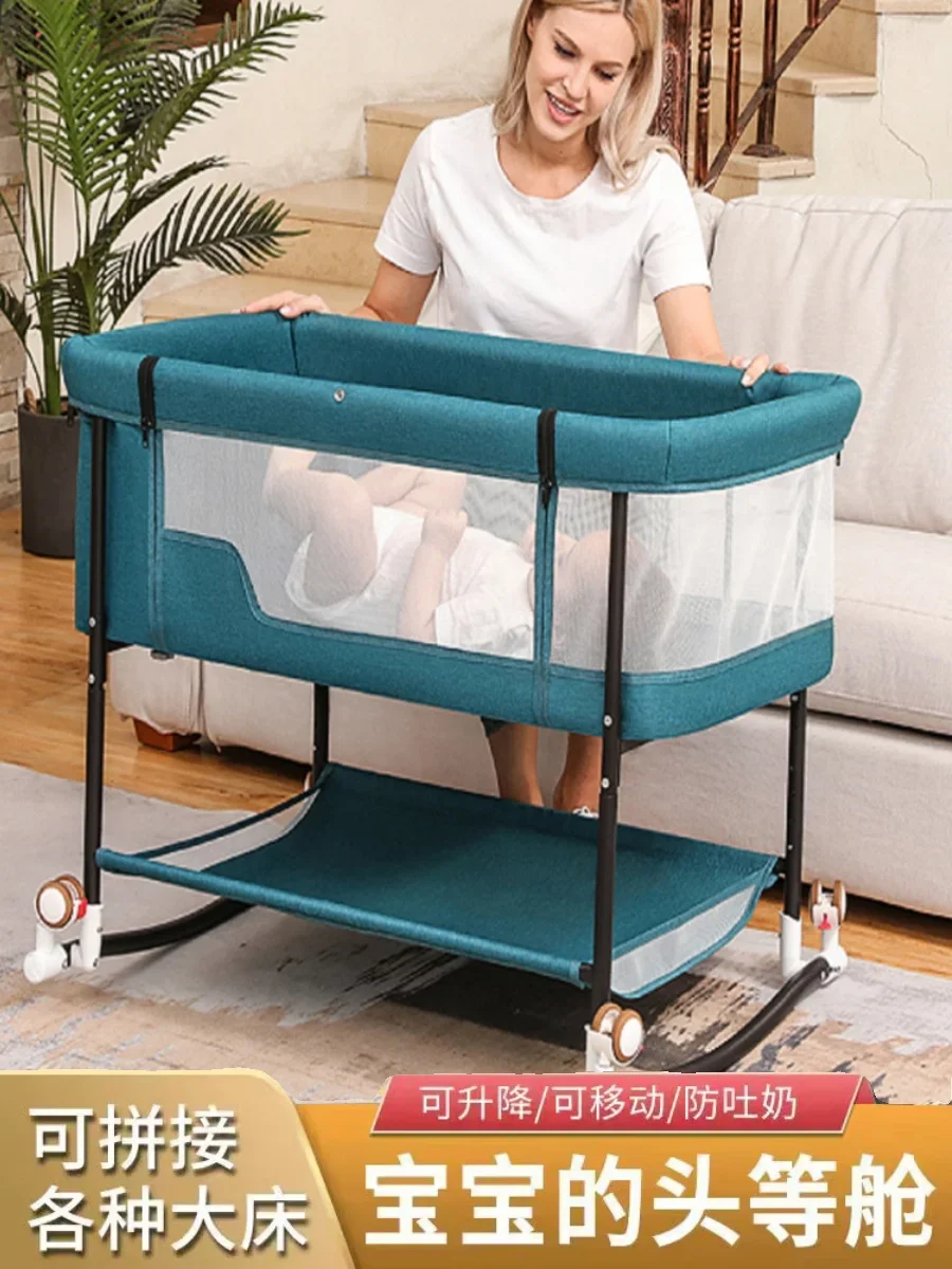 

Multi Functional Baby Crib Portable Baby Crib for 0-3 Years Old BB Crib Adjustable Height Spliced Large Bed