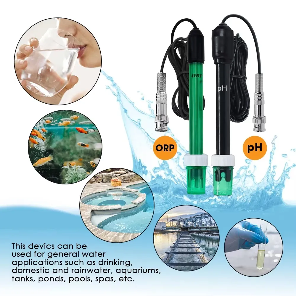 Cable de 300cm de largo, sonda de repuesto de electrodo Redox de PH y ORP con conector tipo BNC de 50 ohmios para acuarios, tanques, piscinas y estanques