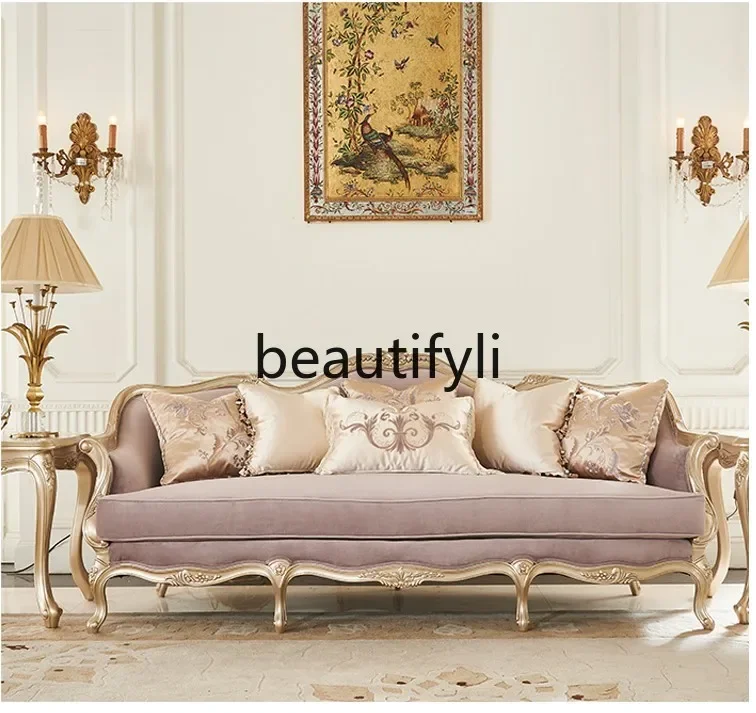 

A38 European solid wood single and double three-person sofa combination French light luxury villa living room carved large apart