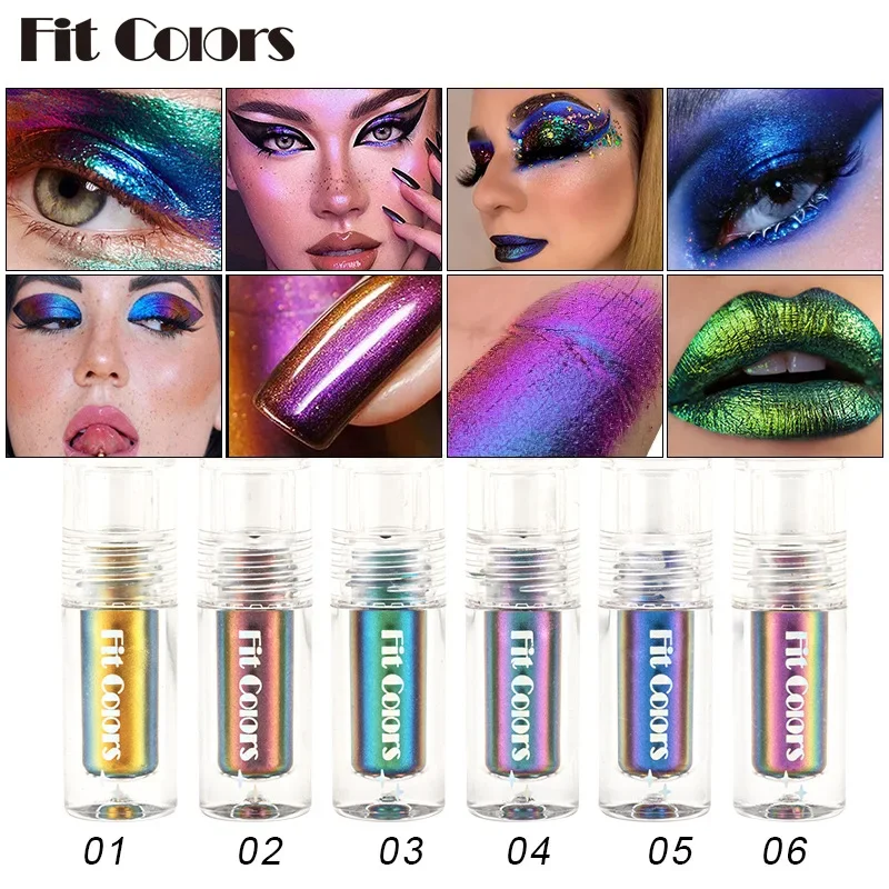 6 colores brillantes metálicos brillantes decoración facial sombra de ojos líquida brillo de labios lápiz labial metálico camaleones ópticos pigmento de brillo de ojos