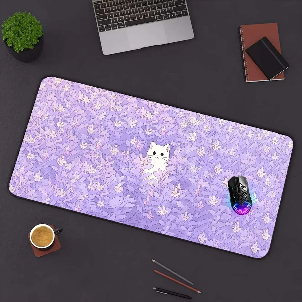 

Lilac Mous Pad Kawaii Pastel Cat Mousepad Purple 80x30 Office Accessories Deskpad Cute Table Carpet Custom Desk Protection Mat