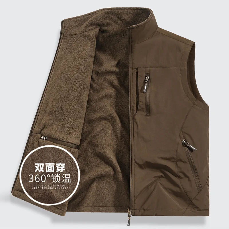 

Double-sided Wear Men's Velvet Vest Outdoor Vest Fleece Vest Thickened Waterproof And Warm Multi-pocket Tactical Jacket