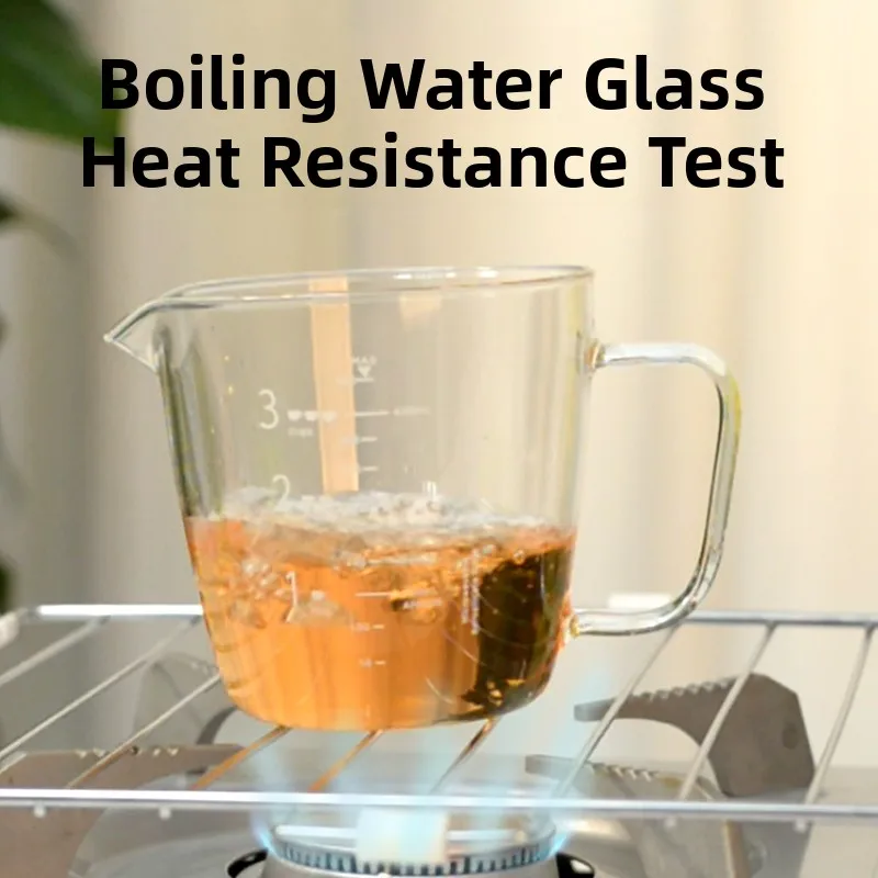 First House Heat Resistant Glass Measuring Cup Set with Lid Milk Cup Handle Chinese Style Capacity 401mL-500mL Kitchen Tools view 4