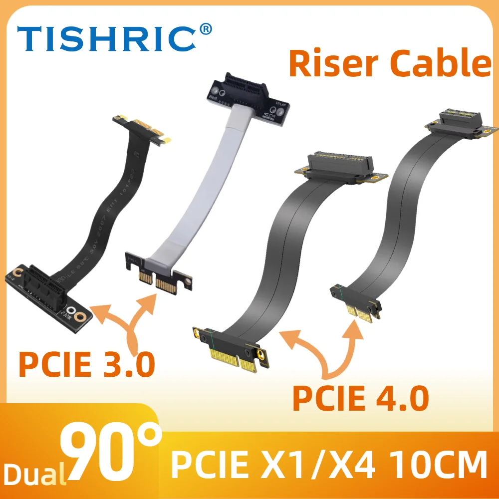 

TISHRIC PCIE4.0 3.0 1X/4X Riser Cable PCIE X1/4 to X1/4 Extension Cable Dual 90 Degree Right Angle Adapter High-Speed Extender