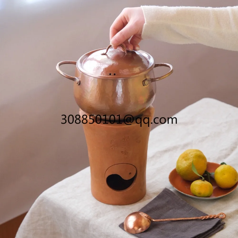 Handmade forged pure copper tea pot, purple copper milk pot, rice noodle one person eating mini hot pot soup stew pot