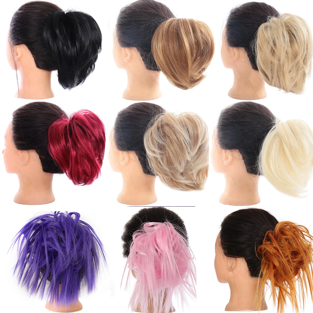 Allaosify syntetyczne włosy bułeczki Chignon prosto czarny różowy czerwony blond Scrunchie z gumką kucyk rozszerzenia dla kobiet