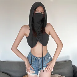 Nibber Summer Travel Cool Sexy Simple All-Match Grey Mysterious Fashion Personality High Cross Street Casual Women Hooded Vest