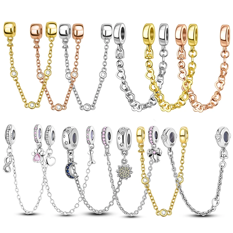 

Star And Moon Security Chain Pendants 925 Silver Charms Bead Fit 3mm Original Bracelet Necklace Womens DIY Fine Jewelry Gift Hot