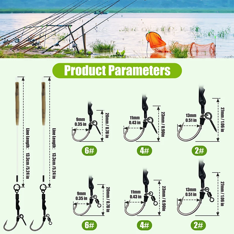 Image 5: 6 pièces/10 pièces Ronnie rig 3 Styles plate-forme à carpe 4 crochets tailles: 2 # , 4 # , 6 # , 8 #   - Ligne de pêche en fluorocarbone, pivotante à changement rapide et appât Sc