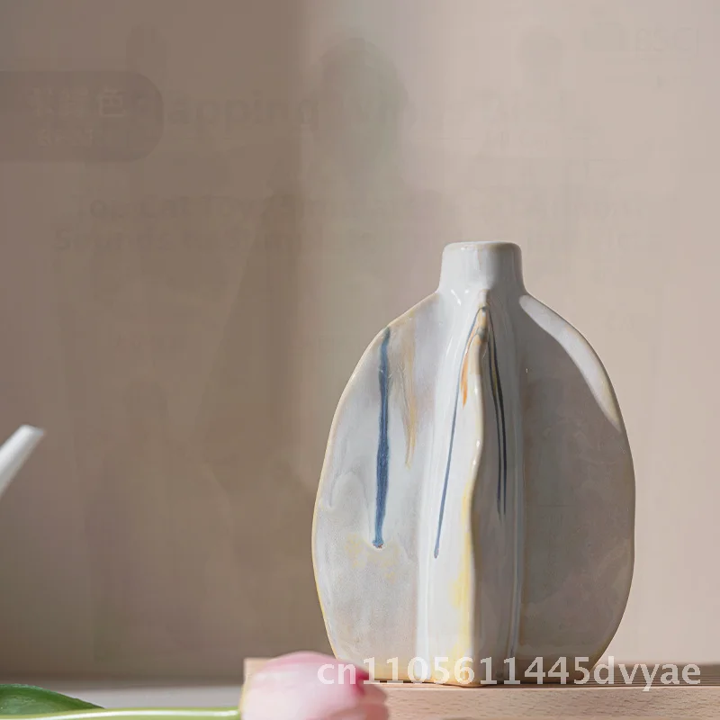 

Керамическая ваза Lemeng White Flow Glaze Carambola: современная минималистичная декоративная ваза для цветов в гостиную, кухню, дом