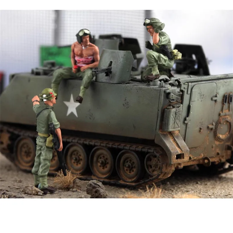 1:72 مقياس نموذج 3 قطعة الجنود المدرعة الأمريكي الراحة واستعادة الجندي عمل الشكل DIY بها بنفسك المشهد مجموعة الإكسسوارات العرض