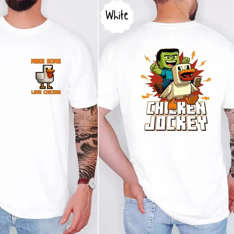 

Camiseta de pollo jockey con colores cómodos, regalo divertido de algodón para gamers, camiseta con gráfico de dibujos
