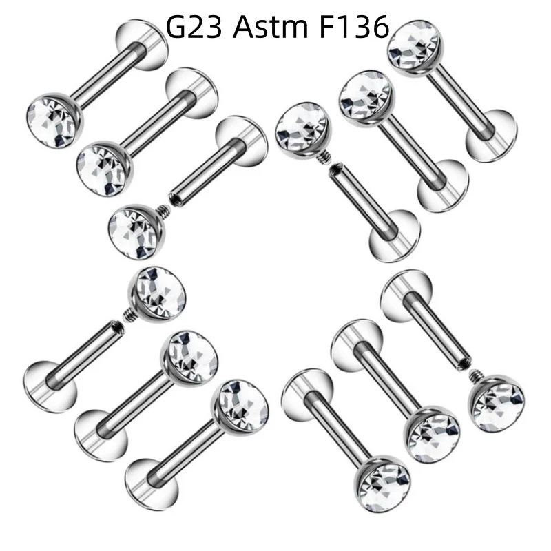 

LOT12pcs G23 Titanium Gems 16G Body Jewelry Piercing Lip Labret Ring Studs Ear Helix Tragus Cartilage Bar Lip Ear Piercing