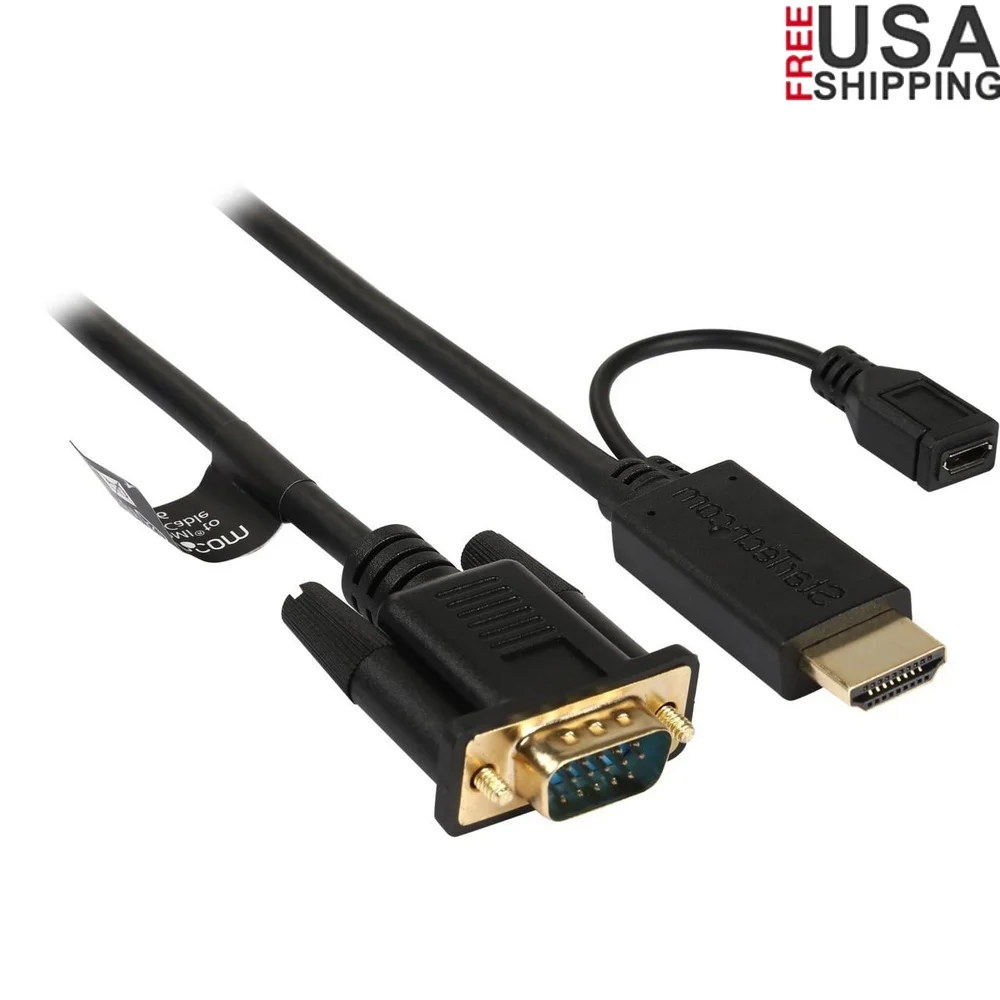 

Кабель HDMI-VGA, активный адаптер 6 футов, преобразователь 1080p, компьютерный проектор, монитор, подключение Plug and Play, разрешение 1920x1200