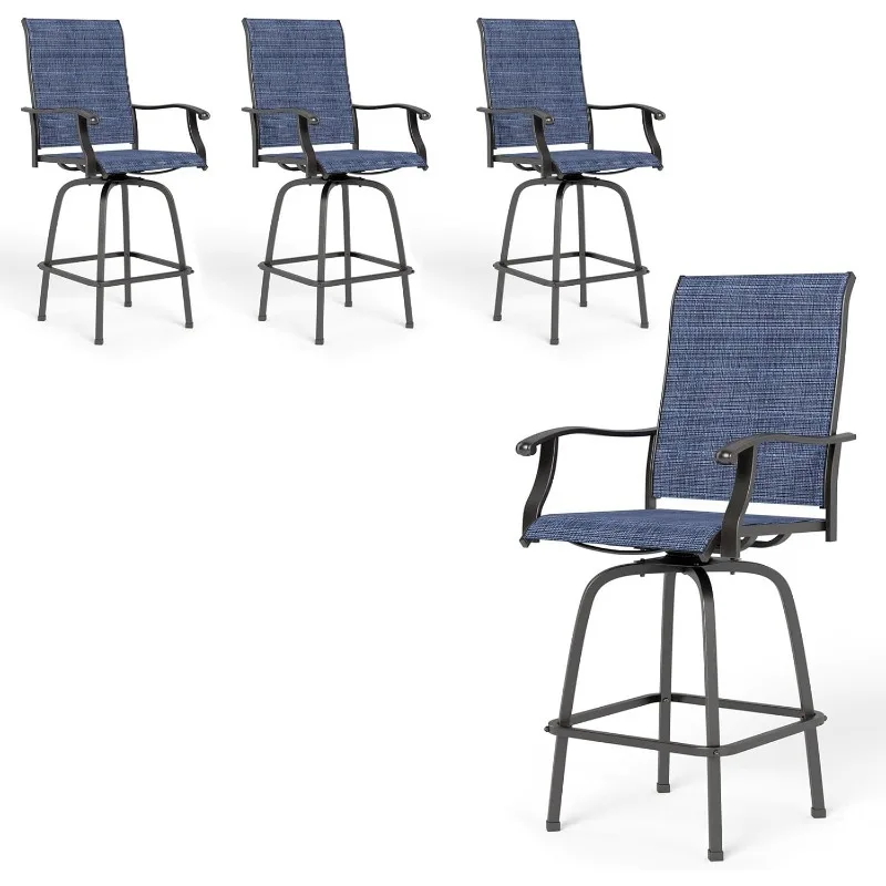 Outdoor Swivel Bar Stools Set of 4, Bar Height Patio Stools & Chairs with All Weather Textilene Sling Fabric