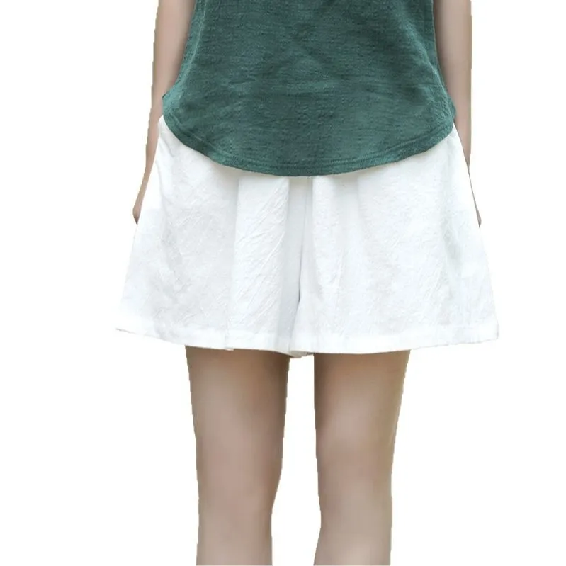 شورت كتان للربيع/الصيف: شورت نسائي من الكريب المغسول، فضفاض، مقاس نحيف #5