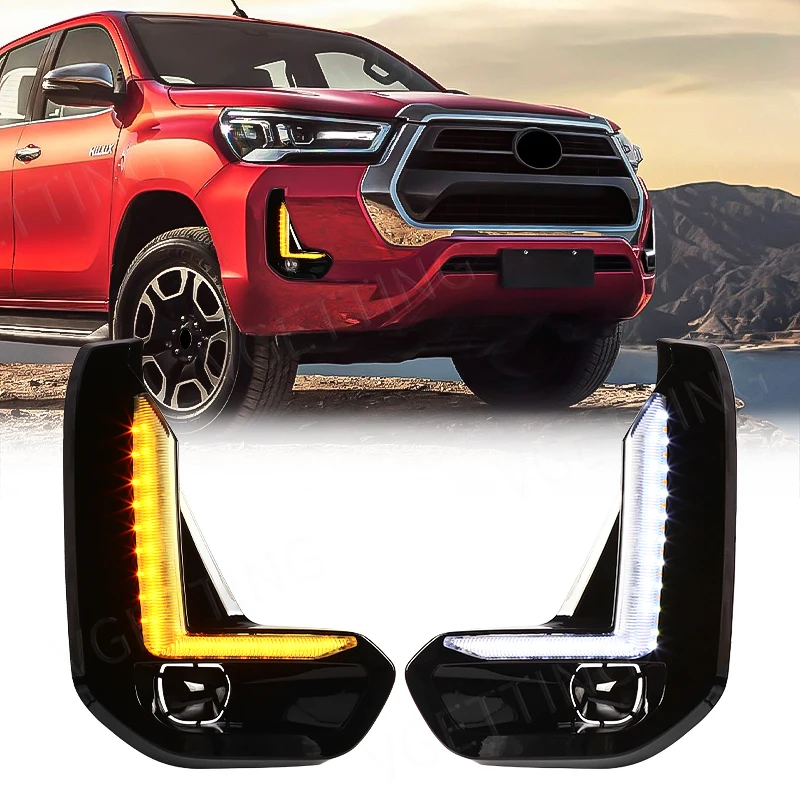 

For Toyota Hilux Revo 2020 2021 2022 Car LED Daytime Running Light DRL Fog Lamp Start-Up Animation Front Bumper Headlights 12V