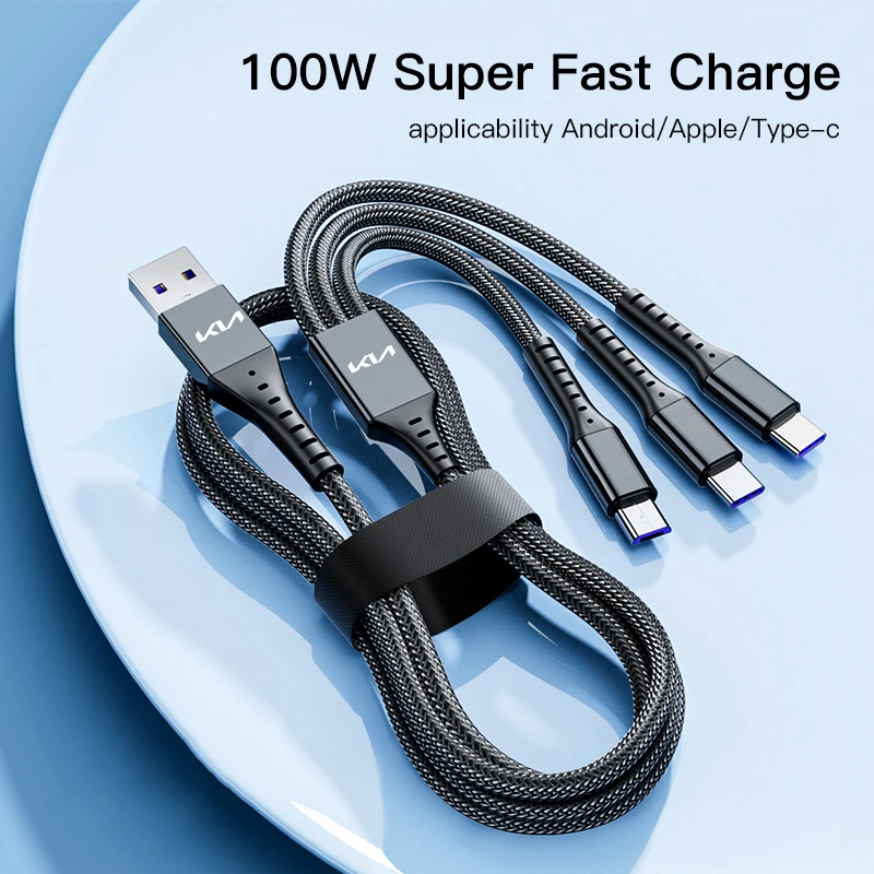 3 في 1 100 واط 5A شحن سريع USB نوع-C كابل الشاحن لكيا EV6 ستينغر ريو سورينتو بيكانتو Ceed Borrego Syros K4 K5 Sonet #1