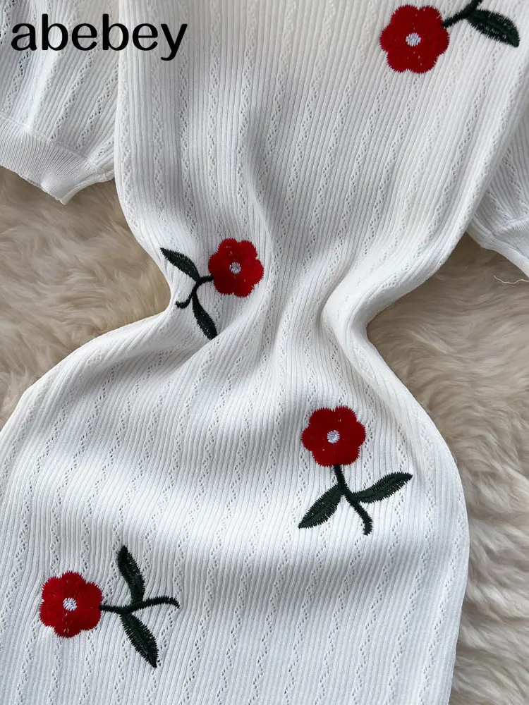 Vestido de crochê cortado em malha para mulheres, manga curta, Maxi, vestido de praia longa, Jurk Dames, vestidos femininos, 2023