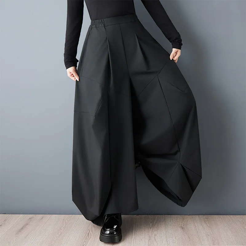 

SuperAen весенне-летние новые женские черные свободные широкие брюки большого размера, модные повседневные брюки-юбка с высокой талией