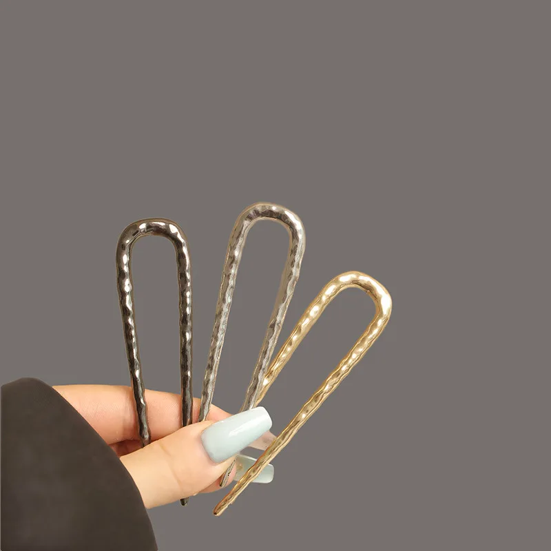

Metal Alloy U-shaped Hair Forks Creative Hammer Pattern Simple Hairpins Elegant Hair Updo Bun Accessories Women's Headwear