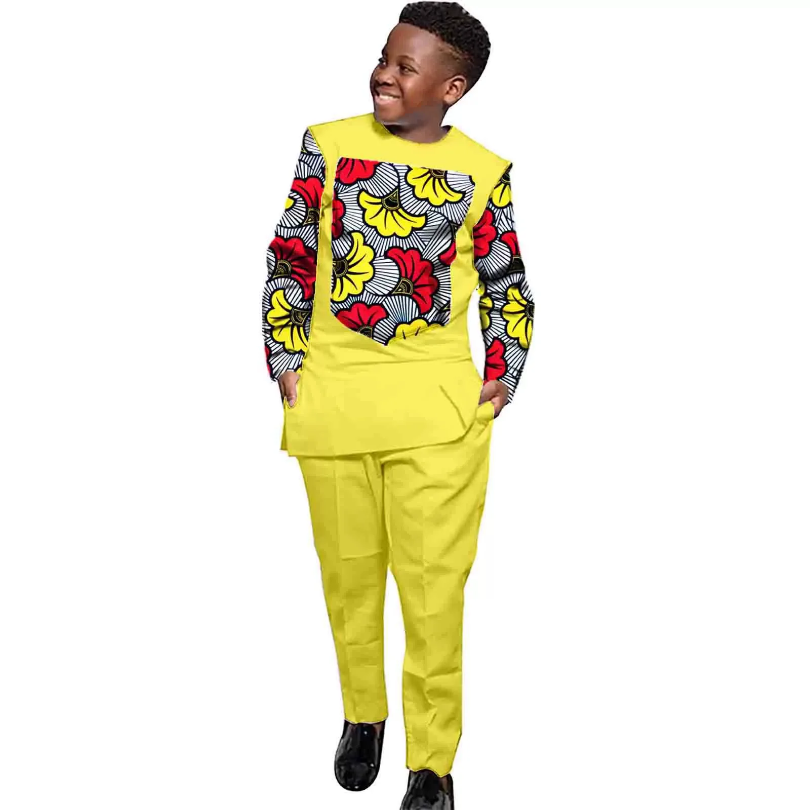 Детский костюм, приталенный однобортный пиджак и брюки с вышивкой, комплект африканской одежды с платком, официальная одежда