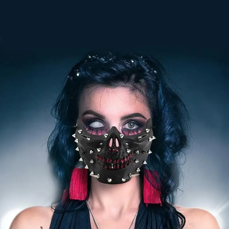 

X7XE Rhinestones Rivet Mask Masquerade Mask Half Face Mask Halloween Cosplay Accessories for Women Men Masquerade Cosplay