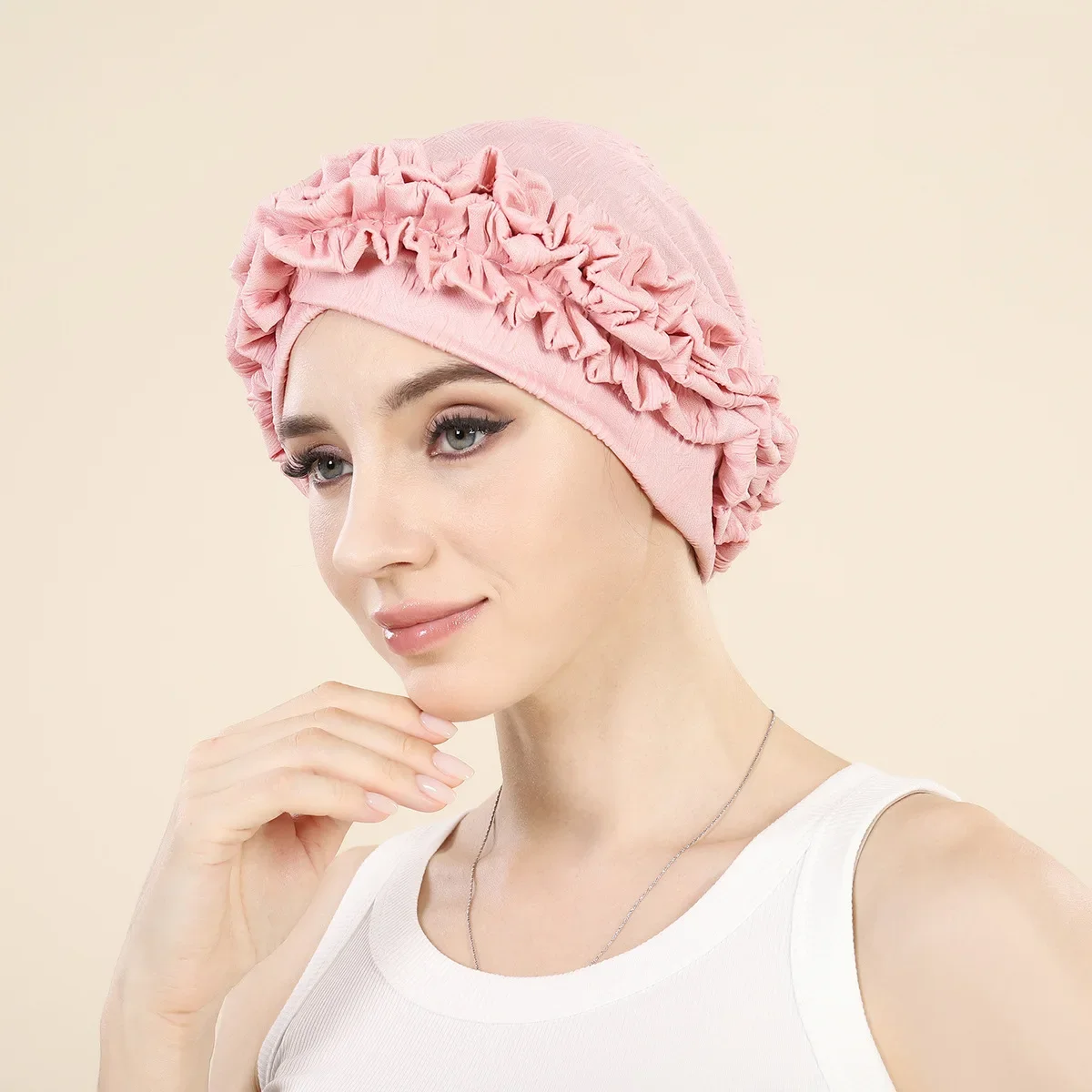 

Forehead Cross Ruffle Flower Turban Women Muslim Hijab Beanies Bonnet Chemo Cap Hair Loss Headscarf Headwear Hat Turbante Mujer