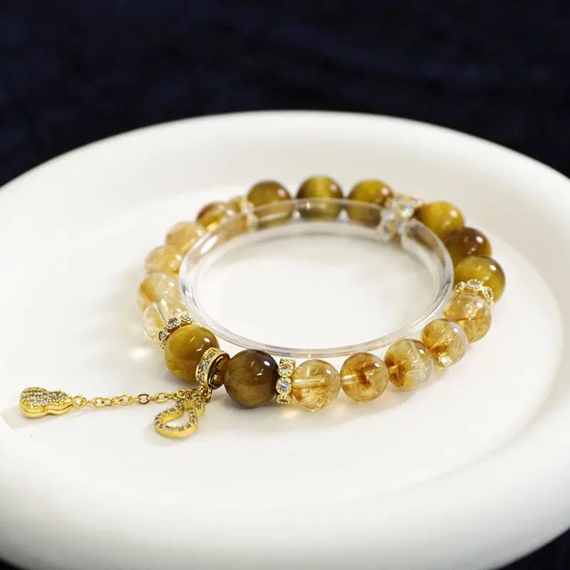 Natural Citrine Yellow Tower Gold with Tiger Eye Stone Inlaid Women's Wrist Bracelet for The New Year To Send To The Family