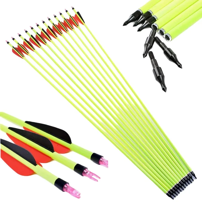 Spine500 Carbon Arrow Bolts for Recurve & Compound Bows Archery Hunting 30 Inch Glow-in-the-Dark Yellow Shaft 6/12pcs