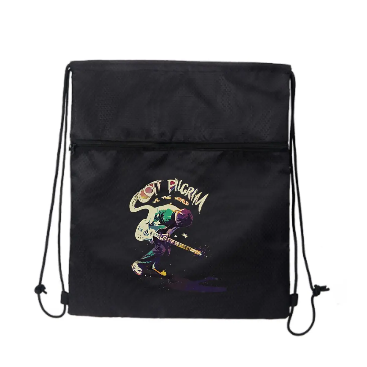 

Музыка-гитара - вдохновленная стилизованным музыкантом, художественный дизайн, черная минималистичная уличная сумка на молнии с завязками