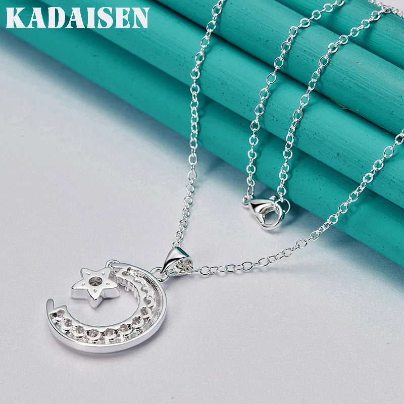 925 Sterling Silver Moon Zircon 16/18/20/22/24/26/28/30 Inch Pendant Necklace For Women Jewelry Wedding Charm Gift