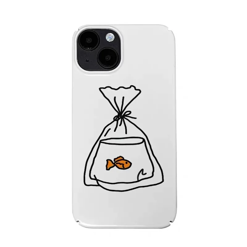 Black Simple Drawing Goldfish Phone Case for IPHONE 17 Air 16E 15 PROMAX 14 Plus 13 12 MINI 11 PRO 16Plus XR Acrylic Phone Cover