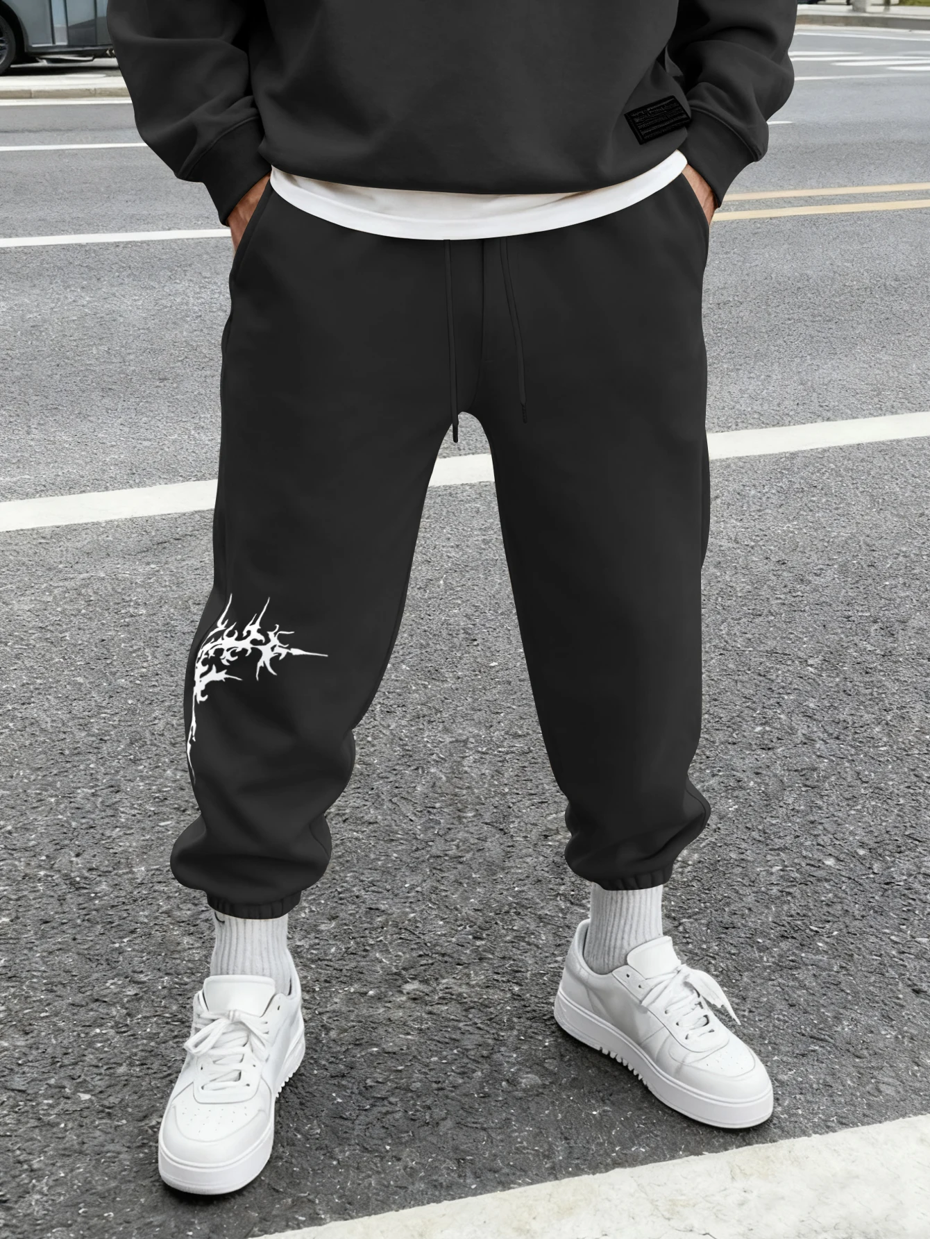 Men's Gothic Spike Tribal Thorn Print Sweatpants Elastic Waist Soft Fabric Dark Punk Street Hip Hop Joggers