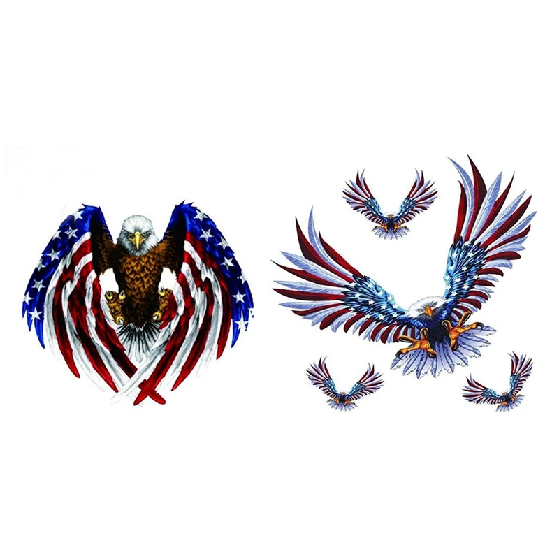 2 Set Decal Sticker For Car Motorcycle Eagle With USA Flag, 1 Pcs & 1 Set 4 Pcs