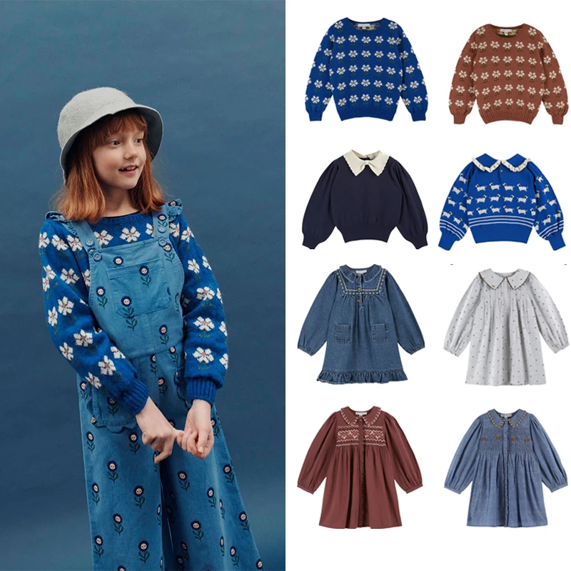 سترة الأطفال 25 الخريف والشتاء EM نمط جديد الفتاة محبوك سترة الأطفال سروال قصير زهرة بذلة فتاة اللباس #1