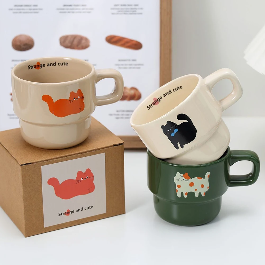 High-end Japanese Stacking Water Cup Coffee Mug Cute Milk Ceramic Cup Lovers Friend Cartoon Water Drinking Glass(Without spoon)