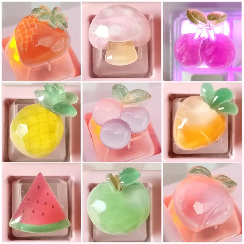 Cute Fruit Transparent Keycap for Cherry Axis Mechanical Keyboard Pink Strawberry Peach ESC Key Handmade R4 Keycap Birthday Gift