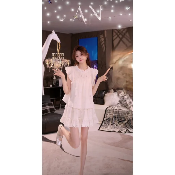 

Annelily Faionable Light Luxury Versatile Elegance Top Bot Set for Women Summer Cotton ort Sve round Ne Casual W...