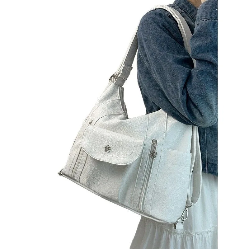 

2220220, байкерская сумка большой вместимости из мягкой кожи в стиле ретро, сумки через плечо на одно плечо для пожилых людей