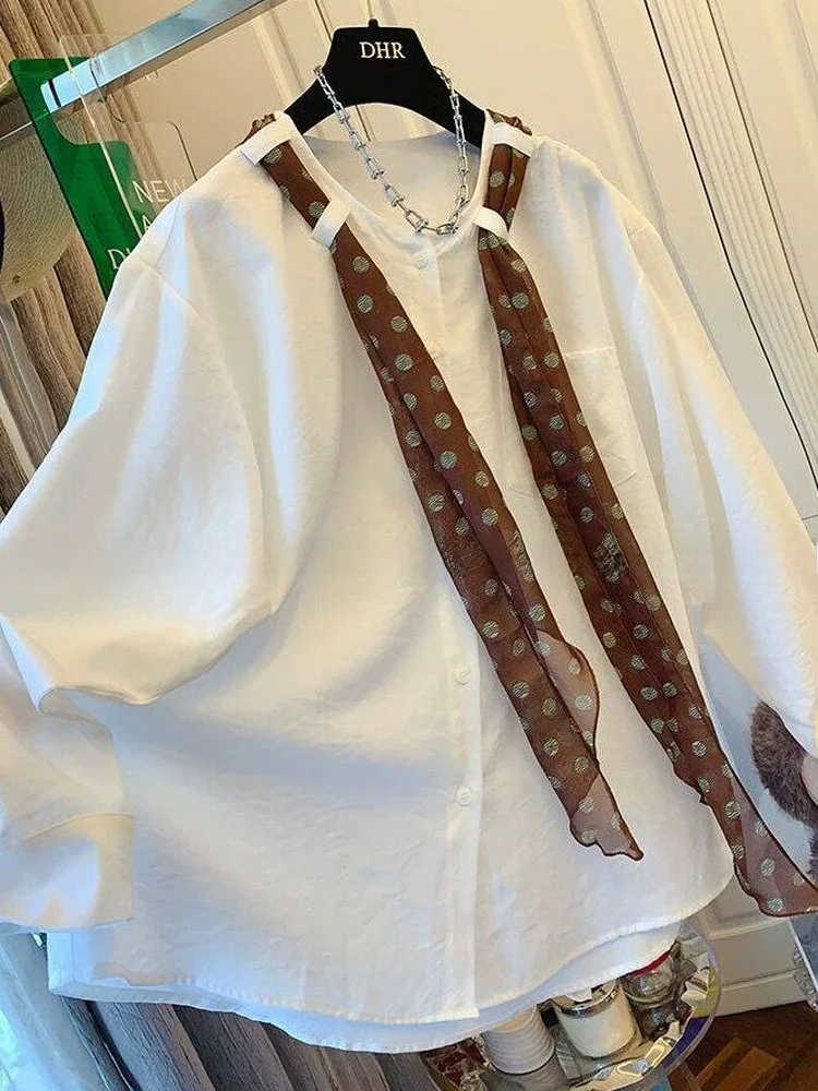 

Spring Large Size 300 Pou Design Polka Dot Scarf irt Men's Loose Casual irt Casual Sle Long Sve round Ne ex