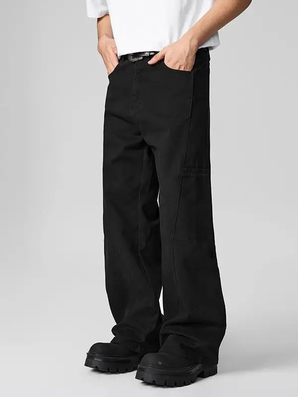 

BGXMB American Retro Patchwork ket Bla Work Trousers Loose Straight Leg Wide Leg Casual Long Trousers for Men And Women