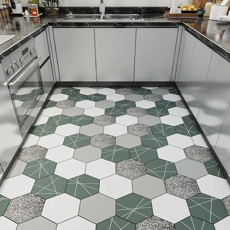 Kitchen Floor Mat Anti-slip Oil-proof Plaid Carpet Waterproof Pvc Leather Foot Mats Household Large Area Rug Alfombra De Cocina image 2