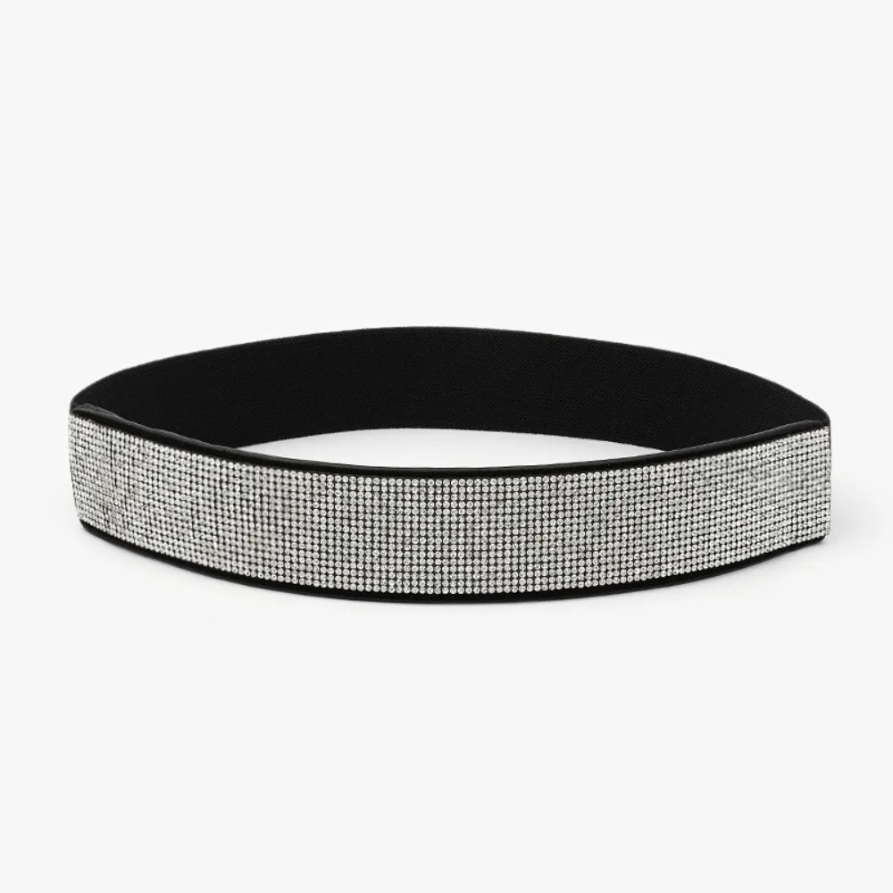

Fashion PU Material Elastic Ladies Belt Sparkling Crystal Elastic Fashion Dress Belt Wide Rhinestone Inlaid Belt Women