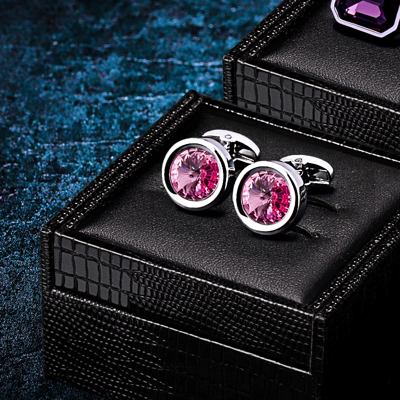 

KFLK Jewelry shirt cufflinks for mens Brand Pink Crystal Cuff link Wholesale Luxury Wedding Button High Quality guests